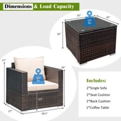 Costway 3PCS Patio Rattan Outdoor Furniture Set W/ Cushioned Sofa Coffee Table -Costway GUEST 19544e71 6eef 4cc4 97b3 3c14d4b2208f