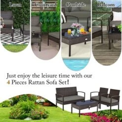 Costway 4PCS Patio Rattan Wicker Furniture Set Brown Loveseat Sofa Cushioned Garden Yard Brown 11 Costway 4PCS Patio Rattan Wicker Furniture Set Brown Loveseat Sofa Cushioned Garden Yard Brown -Costway GUEST 1956700d e2bf 4a5e 9009 aba2ebbc235a