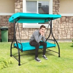 Costway Converting Outdoor Swing Canopy Hammock 3 Seats Patio Deck Furniture Turquoise -Costway GUEST 195a0ab3 5486 4a84 bc55 5b91b3932de4