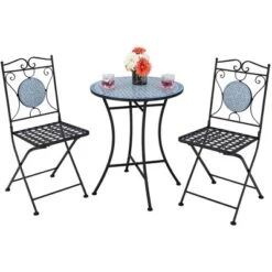 3pcs Patio Bistro Set Outdoor Furniture Mosaic Table Chairs All Weather Garden