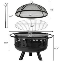 Costway 30'' Patio Round Fire Pit W/ Fire Poker Cooking Grill For Camping BBQ -Costway GUEST 19a61a59 bfd8 467a 85ae 9ad39f808847