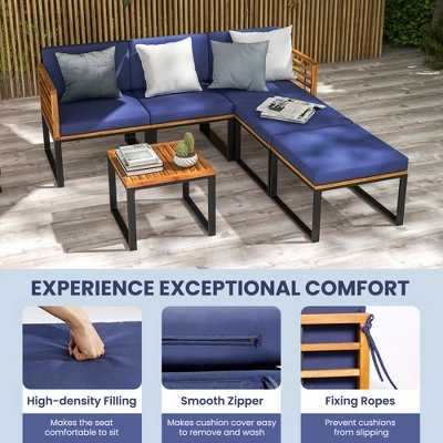 Costway 6pcs Patio Acacia Wood Conversation Sofa Seat Set Ottomans Table Outdoor Navy 7 Costway 6pcs Patio Acacia Wood Conversation Sofa Seat Set Ottomans Table Outdoor Navy - Image 7