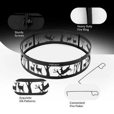 Costway 36'' Metal Fire Pit Ring Deer W/Extra Poker Bonfire Liner For Campfire 3 Costway 36'' Metal Fire Pit Ring Deer W/Extra Poker Bonfire Liner For Campfire - Image 3