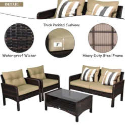Costway 4PCS Patio Rattan Furniture Set Loveseat Sofa Coffee Table Garden W/ Cushion -Costway GUEST 1a56dfaa e20e 4cc7 aad2 1b53ca91d5fe 1