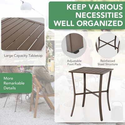 Costway 3PCS Patio Rattan Bar Furniture Set Slat Table 2 Cushioned Stools Poolside Brown 4 Costway 3PCS Patio Rattan Bar Furniture Set Slat Table 2 Cushioned Stools Poolside Brown - Image 4