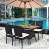 Costway 5 PCS Patio Rattan Furniture Set Wood Top Table Cushioned Chairs Garden Yard Deck