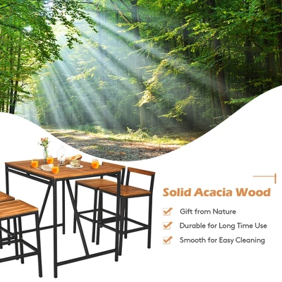 Costway 5PCS Patio Rattan Bar Table Stool Set Acacia Wood Top W/Umbrella Hole 6 Costway 5PCS Patio Rattan Bar Table Stool Set Acacia Wood Top W/Umbrella Hole - Image 6
