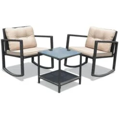 Costway 3PC Patio Rattan Conversation Set Rocking Chair Cushioned Sofa Garden Furniture -Costway GUEST 1b1985c5 5535 48ac b2ff 9284791b0fb9
