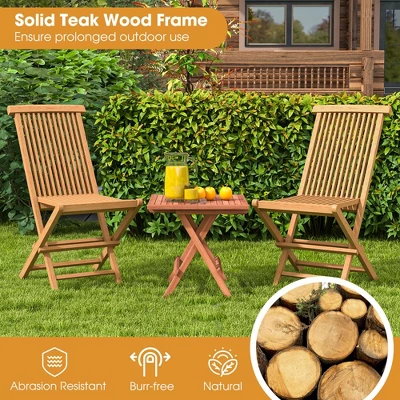 Costway 2 PCS Patio Folding Chair Teak High Back Dining Slatted Seat Portable Outdoor 4 Costway 2 PCS Patio Folding Chair Teak High Back Dining Slatted Seat Portable Outdoor - Image 4