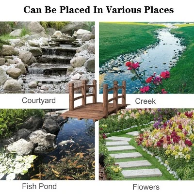 Costway 5' Wooden Bridge Stained Finish Decorative Solid Wood Garden Pond Arch Walkway 4 Costway 5' Wooden Bridge Stained Finish Decorative Solid Wood Garden Pond Arch Walkway - Image 4