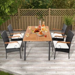 Costway Patio PE Wicker Chairs Acacia Wood Armrests With Soft Zippered Cushion Garden -Costway GUEST 1b347cce 7218 4652 bd3d 92326426c516