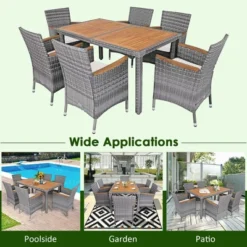 Costway 7PCS Patio Rattan Dining Set Acacia Wood Table Cushioned Chair Mix Gray -Costway GUEST 1b7a9ba7 ec67 4cdf 8a3c 272c3b5ed1a0