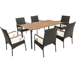 Costway 7PCS Patio Wicker Dining Set Acacia Wood Armrests Table With Detachable Cushions &Umbrella Hole -Costway GUEST 1b96ddae 6632 4253 b41f 684d35ee2fc7