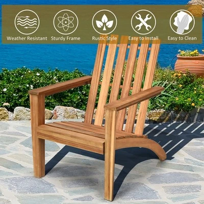Costway Patio Acacia Wood Adirondack Chair Lounge Armchair Durable Outdoor Garden Yard 6 Costway Patio Acacia Wood Adirondack Chair Lounge Armchair Durable Outdoor Garden Yard - Image 6
