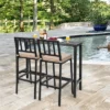 Costway 3PCS Outdoor Metal Bar Table & Chairs Set Patio Dining Table Set With Cushion