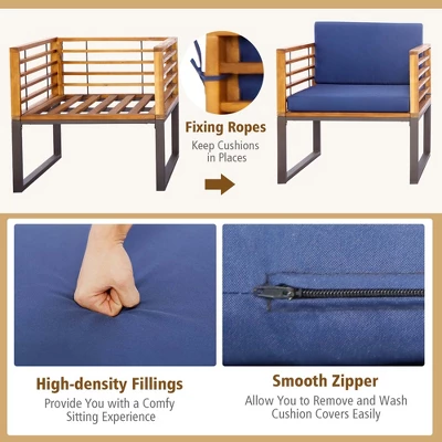 Costway 3pcs Patio Acacia Wood Bistro Conversation Cushioned Chair & Table Set Outdoor 4 Costway 3pcs Patio Acacia Wood Bistro Conversation Cushioned Chair & Table Set Outdoor - Image 4