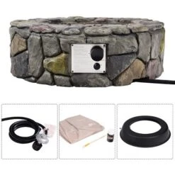 Costway 28'' Propane Gas Fire Pit Outdoor 40,000 BTU Stone Finish Lava Rocks Cover BrownGrey -Costway GUEST 1c54a720 92c5 400f 8c30 deb8a0e3d2f2
