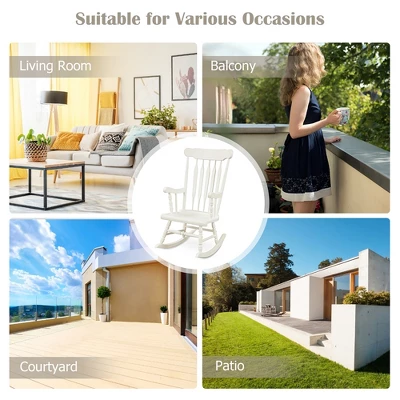 Costway Set Of 2 Wood Rocking Chair Glossy Finish White Coffe 3 Costway Set Of 2 Wood Rocking Chair Glossy Finish White Coffe - Image 3