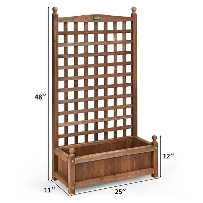 Costway Solid Wood Planter Box With Trellis Weather-Resistant Outdoor 25''x11''x48'' 2 Costway Solid Wood Planter Box With Trellis Weather-Resistant Outdoor 25''x11''x48'' - Image 2