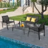 Costway 4 PCS Patio Furniture Set Loveseat Sofas Armrest Glass Table Deck