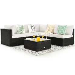Costway 6PCS Patio Rattan Furniture Set Cushioned Sofa Coffee Table Garden 21 Costway 6PCS Patio Rattan Furniture Set Cushioned Sofa Coffee Table Garden -Costway GUEST 1cf7709e 2974 46f6 9c67 570e26260a2a