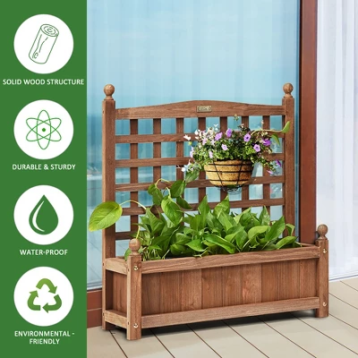 Costway 2 PCS Solid Wood Planter Box With Trellis Weather-Resistant 25"x11"x30" 4 Costway 2 PCS Solid Wood Planter Box With Trellis Weather-Resistant 25"x11"x30" - Image 4