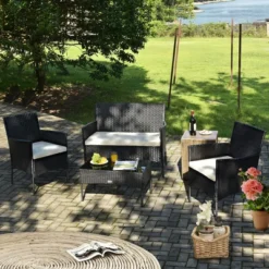 Costway 4PCS Patio Rattan Furniture Set Cushioned Sofa Coffee Table Backyard Porch White -Costway GUEST 1d1dcbd8 5a5e 42cc b5c7 3ac663d4a7af