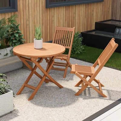 Costway 3pcs Patio Outdoor Teak Wood Bistro Dining Set Folding Chair & Table Slatted 1 Costway 3pcs Patio Outdoor Teak Wood Bistro Dining Set Folding Chair & Table Slatted