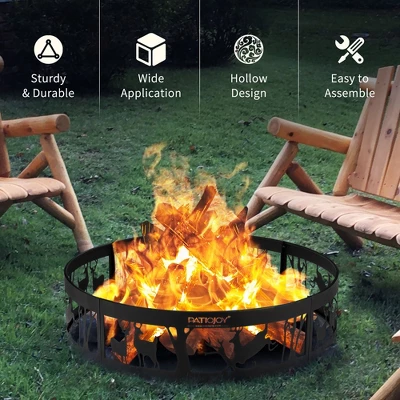 Costway 36'' Metal Fire Pit Ring Deer W/Extra Poker Bonfire Liner For Campfire 4 Costway 36'' Metal Fire Pit Ring Deer W/Extra Poker Bonfire Liner For Campfire - Image 4
