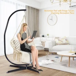 Costway Hanging Hammock Chair Macrame Swing Handwoven Cotton Backrest Garden Grey Black 16 Costway Hanging Hammock Chair Macrame Swing Handwoven Cotton Backrest Garden Grey Black -Costway GUEST 1d7f9dac 135e 4d9b 809a 02248aefb326