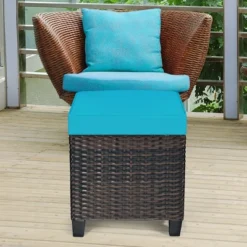 Costway 2PCS Patio Rattan Ottoman Cushioned Seat W/ Foot Rest Turquoise -Costway GUEST 1d85fa1b e6b6 4530 868c 8700272c3750