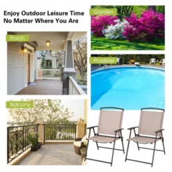 Costway 4 Pcs Patio Folding Sling Dining Chairs Armrests Steel Frame Outdoor Beige/Grey -Costway GUEST 1d915f12 a869 499d aed7 0aa5faac9b84