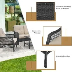 Costway 4PCS Patio Wicker Furniture Set Loveseat Sofa Coffee Table W/ Cushion -Costway GUEST 1d947fe1 48cc 46f0 813f 3c22dc5f27ee