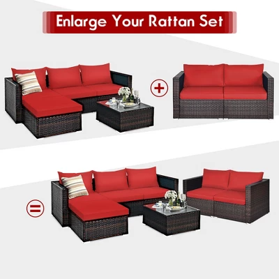 Costway 2PCS Patio Rattan Corner Sofa Sectional Furniture Set Black Cushion BlackRed 6 Costway 2PCS Patio Rattan Corner Sofa Sectional Furniture Set Black Cushion BlackRed - Image 6