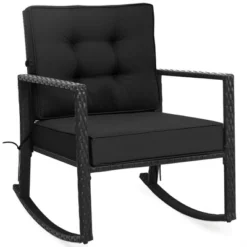 Costway Patio Rattan Rocker Chair Outdoor Glider Rocking Chair Cushion Lawn NavyBlackGrey
