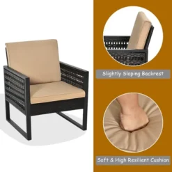 Costway 3PCS Patio Rattan Bistro Furniture Set Cushioned Sofa Chair Coffee Table Garden -Costway GUEST 1df9a1a5 03d5 4427 9c08 2c9067e5645d