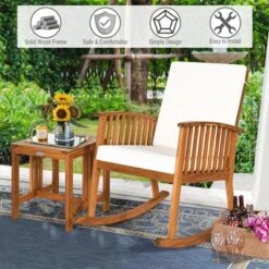 Costway 2PCS Acacia Wood Patio Rocking Chair Set Cushioned Coffee Table -Costway GUEST 1e19f3e5 3138 4ad7 ba63 d1376fa30386