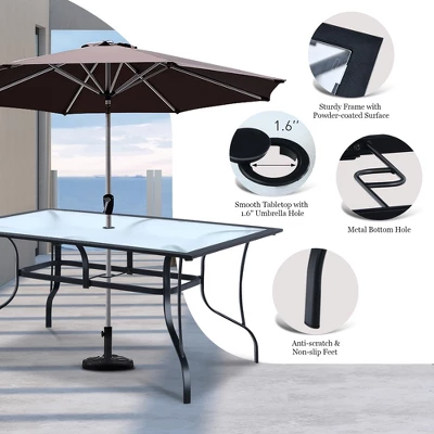 Costway 60''x 38'' Patio Dining Table Glass Top Rectangular Deck W/Umbrella Hole 5 Costway 60''x 38'' Patio Dining Table Glass Top Rectangular Deck W/Umbrella Hole - Image 5