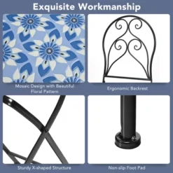 Costway 3PCS Patio Bistro Furniture Set Folding Chair Mosaic Design Garden Blue 12 Costway 3PCS Patio Bistro Furniture Set Folding Chair Mosaic Design Garden Blue -Costway GUEST 1e66d0e7 24e2 409e b2f7 dcbbdf024177