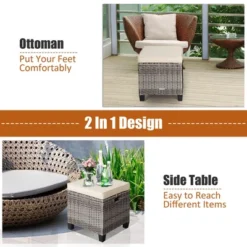 Costway 2PCS Patio Rattan Cushioned Ottoman Seat Foot Rest Table -Costway GUEST 1ebff116 006c 4370 8734 34b17b859c9d