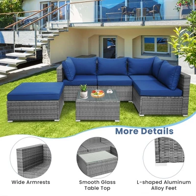Costway 6PCS Patio Wicker Furniture Set Cushioned Sectional Sofa Coffee Table Navy Deck 3 Costway 6PCS Patio Wicker Furniture Set Cushioned Sectional Sofa Coffee Table Navy Deck - Image 3