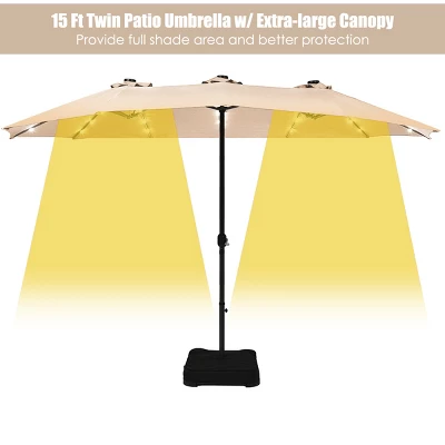 Costway 15Ft Patio Double-Sided Solar LED Market Umbrella Crank Base BeigeTanOrangeBurgundy 4 Costway 15Ft Patio Double-Sided Solar LED Market Umbrella Crank Base BeigeTanOrangeBurgundy - Image 4
