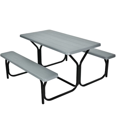 Costway Picnic Table Bench Set Outdoor Camping Backyard Garden Patio Party All Weather Gray/Green 10 Costway Picnic Table Bench Set Outdoor Camping Backyard Garden Patio Party All Weather Gray/Green - Image 10