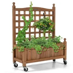 Costway 32in Wood Planter Box W/Trellis Mobile Raised Bed For Climbing Plant 21 Costway 32in Wood Planter Box W/Trellis Mobile Raised Bed For Climbing Plant -Costway GUEST 1f60194f 0aab 444e 9252 d8ffb256a955
