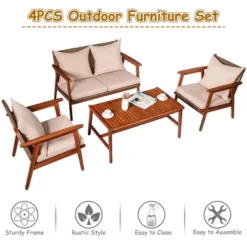 Costway 4PCS Patio Rattan Furniture Set Acacia Wood Frame Cushioned Sofa Chair Garden 13 Costway 4PCS Patio Rattan Furniture Set Acacia Wood Frame Cushioned Sofa Chair Garden -Costway GUEST 1ffd6cb0 05a3 4eb0 99a8 e4007b1f2ff9
