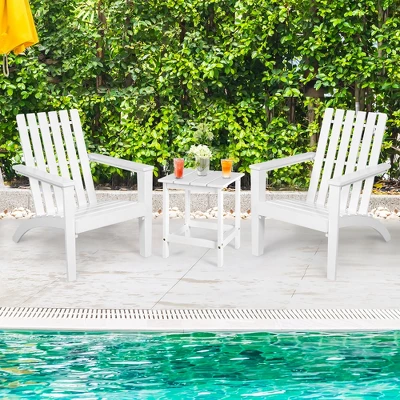 Costway 3PCS Patio Adirondack Chair Side Table Set Solid Wood Garden Deck White 2 Costway 3PCS Patio Adirondack Chair Side Table Set Solid Wood Garden Deck White - Image 2