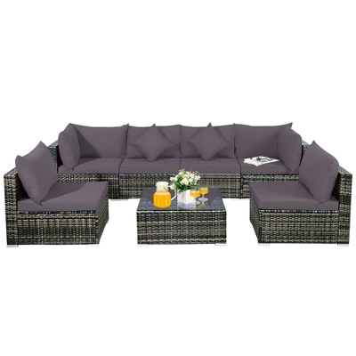 Costway 7PCS Patio Rattan Furniture Set Sectional Sofa Garden Gray Cushion 2 Costway 7PCS Patio Rattan Furniture Set Sectional Sofa Garden Gray Cushion - Image 2