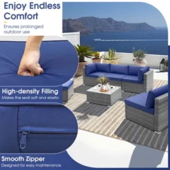 Costway 6 PCS Patio Conversation Sofa Set Outdoor Rattan Furniture Cushioned Seat Navy -Costway GUEST 203904e0 2fe9 4fc0 b51f 3e115776c398