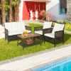 Costway Patiojoy 4PCS Patio Rattan Furniture Set Cushioned Chairs Wood Table Top W/Shelf
