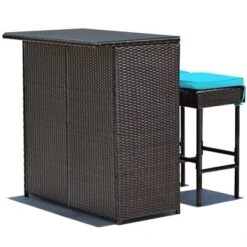 Costway 3PCS Patio Rattan Wicker Bar Table Stools Dining Set Cushioned Chairs Turquoise -Costway GUEST 20797284 32dc 432f bf65 15e98fd94214